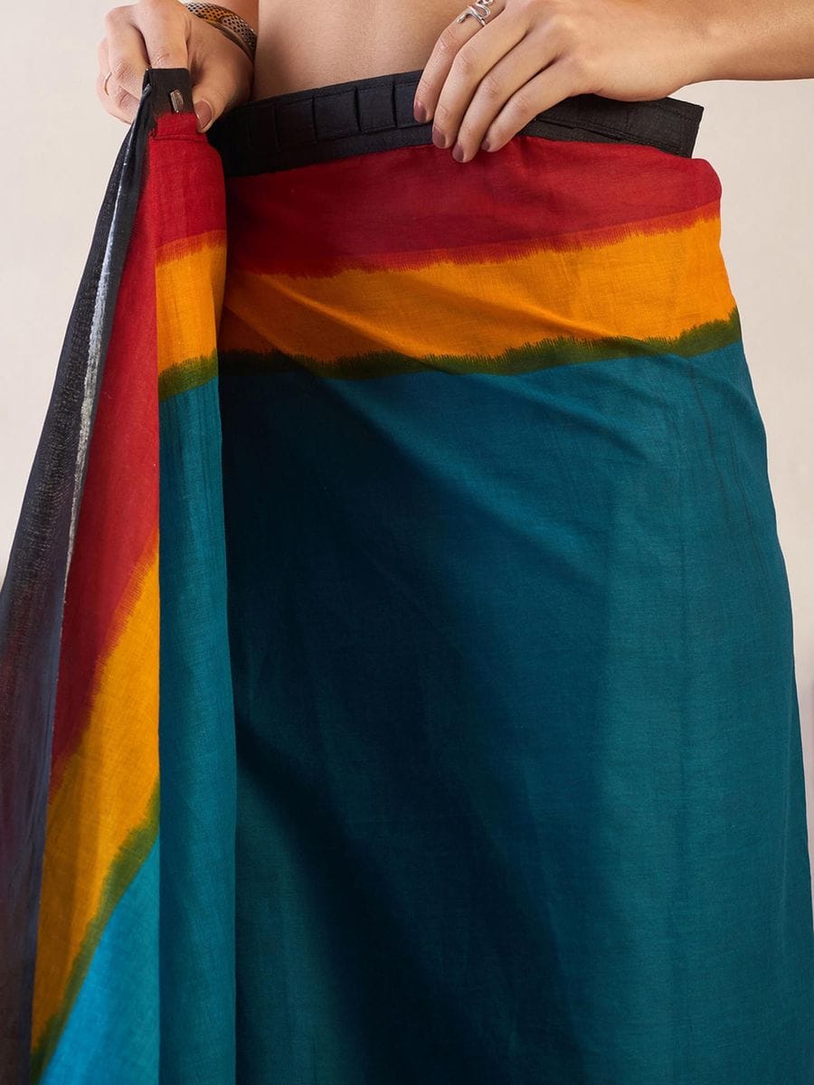 New One Minute Ready To Wear Pure Soft Mul Cotton Silk Rama-Yellow Saree With  Pocket Along With Same Model Unstiched Blouse Piece