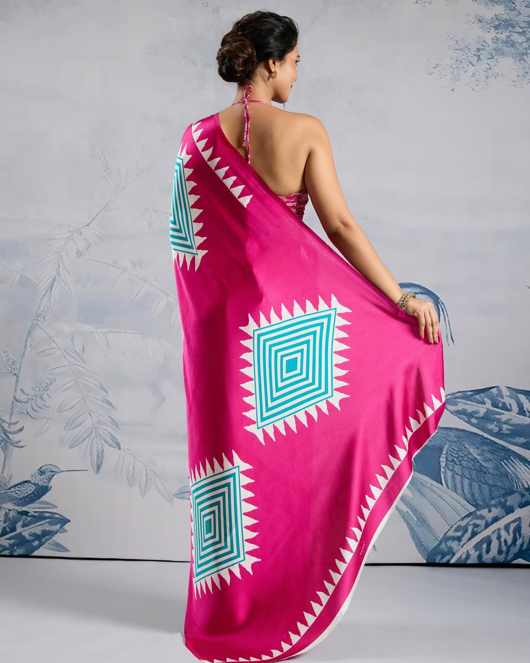 New One Minute Ready To Wear Digital Printed Crape Silk Pink Saree