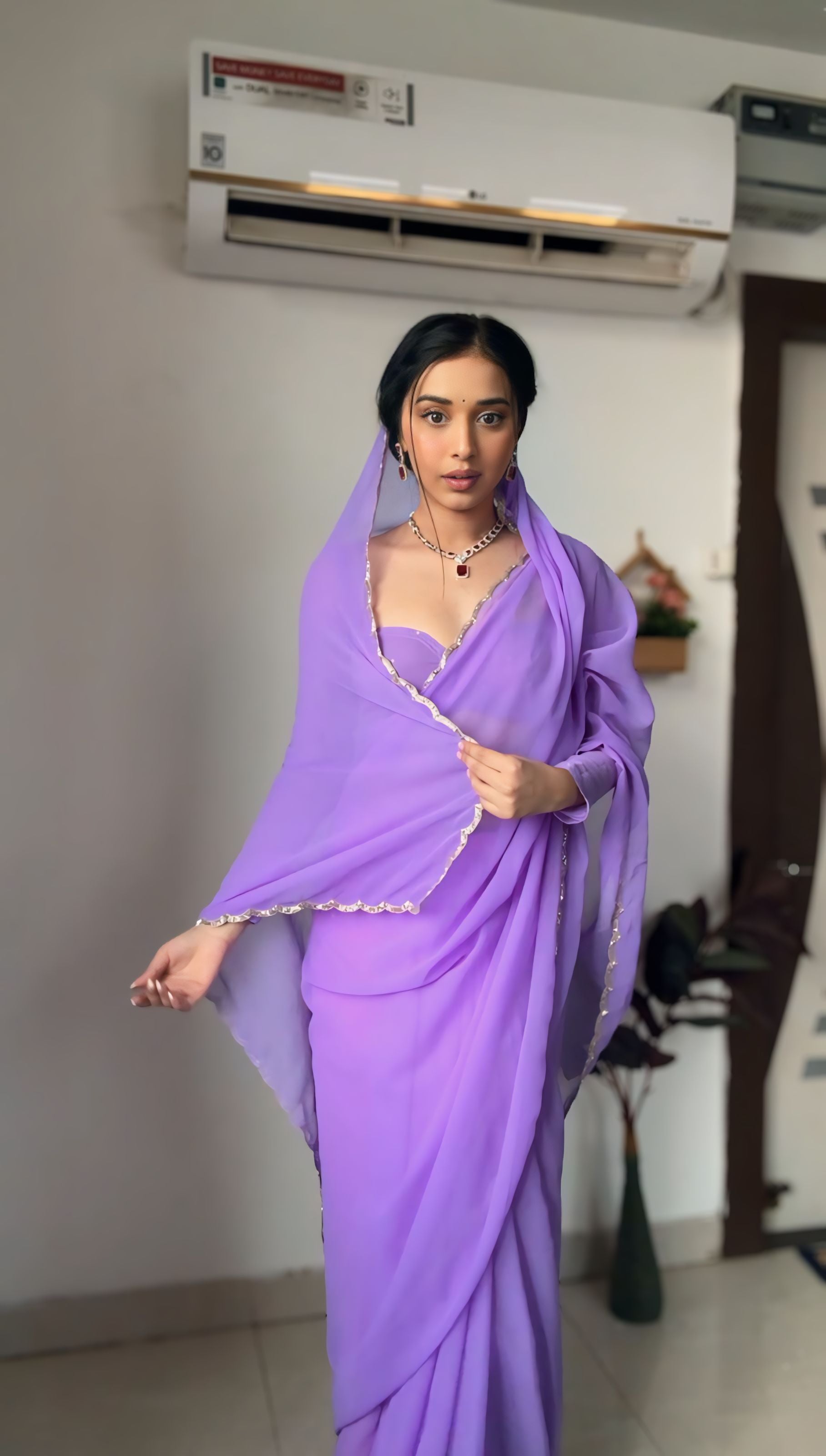 One Minute Ready To Wear Muave Purple Pure Soft Georgette Silk Saree