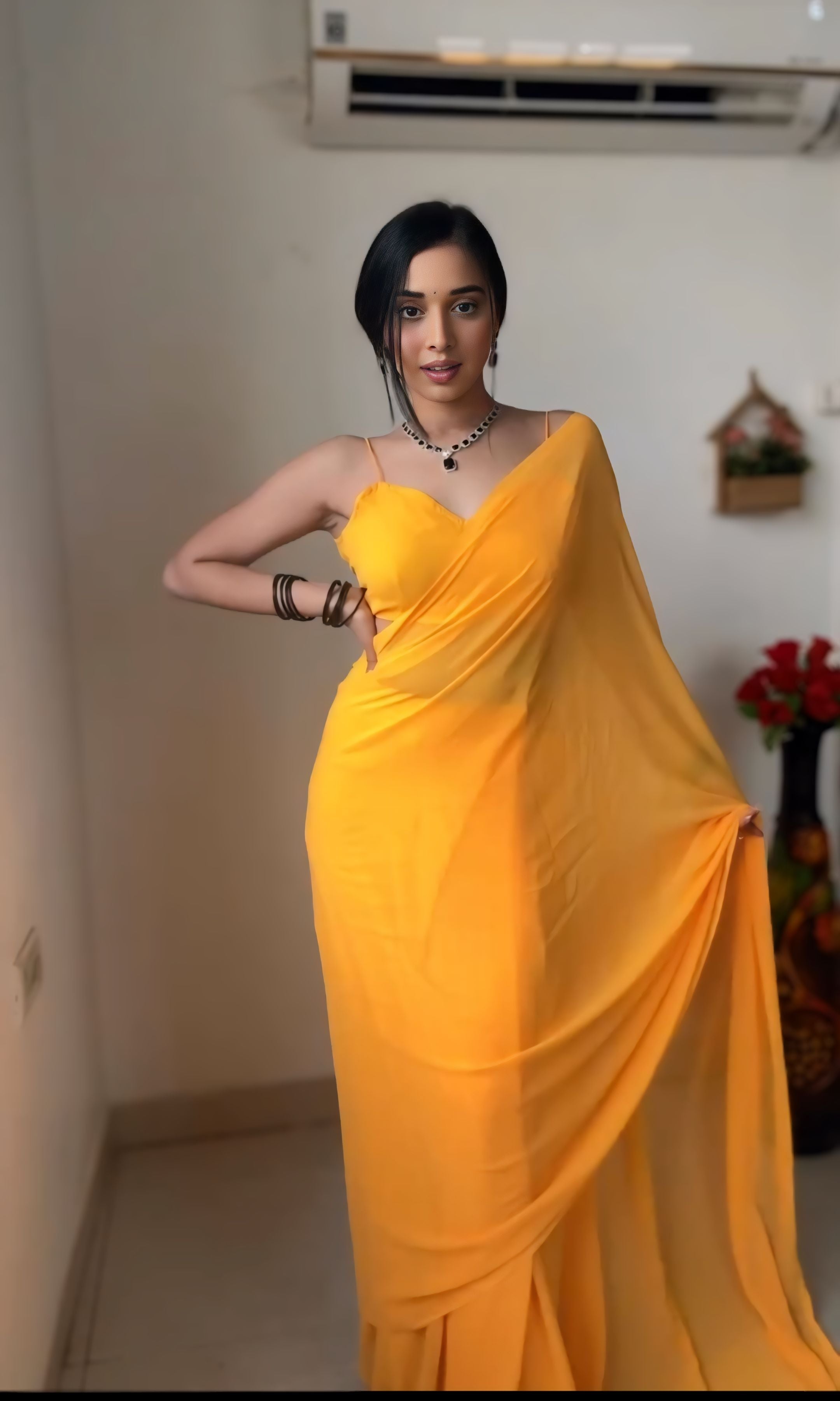 New One Minute Ready Wear Haldi Yellow Georgette Saree