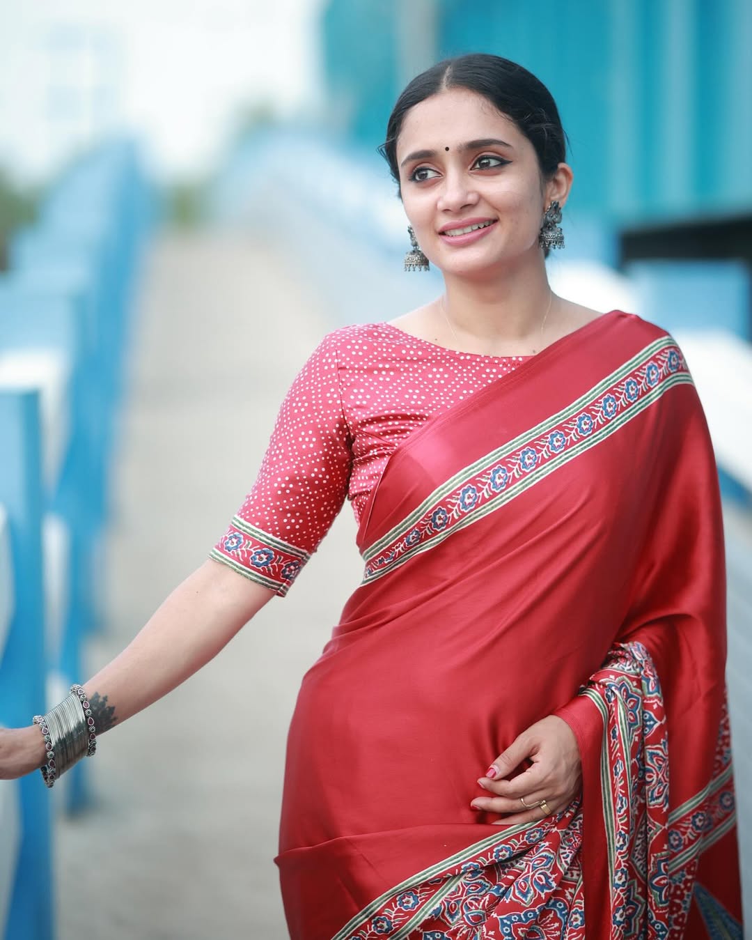 New One Minute Ready To Wear Digital Printed Crape Silk Red Saree