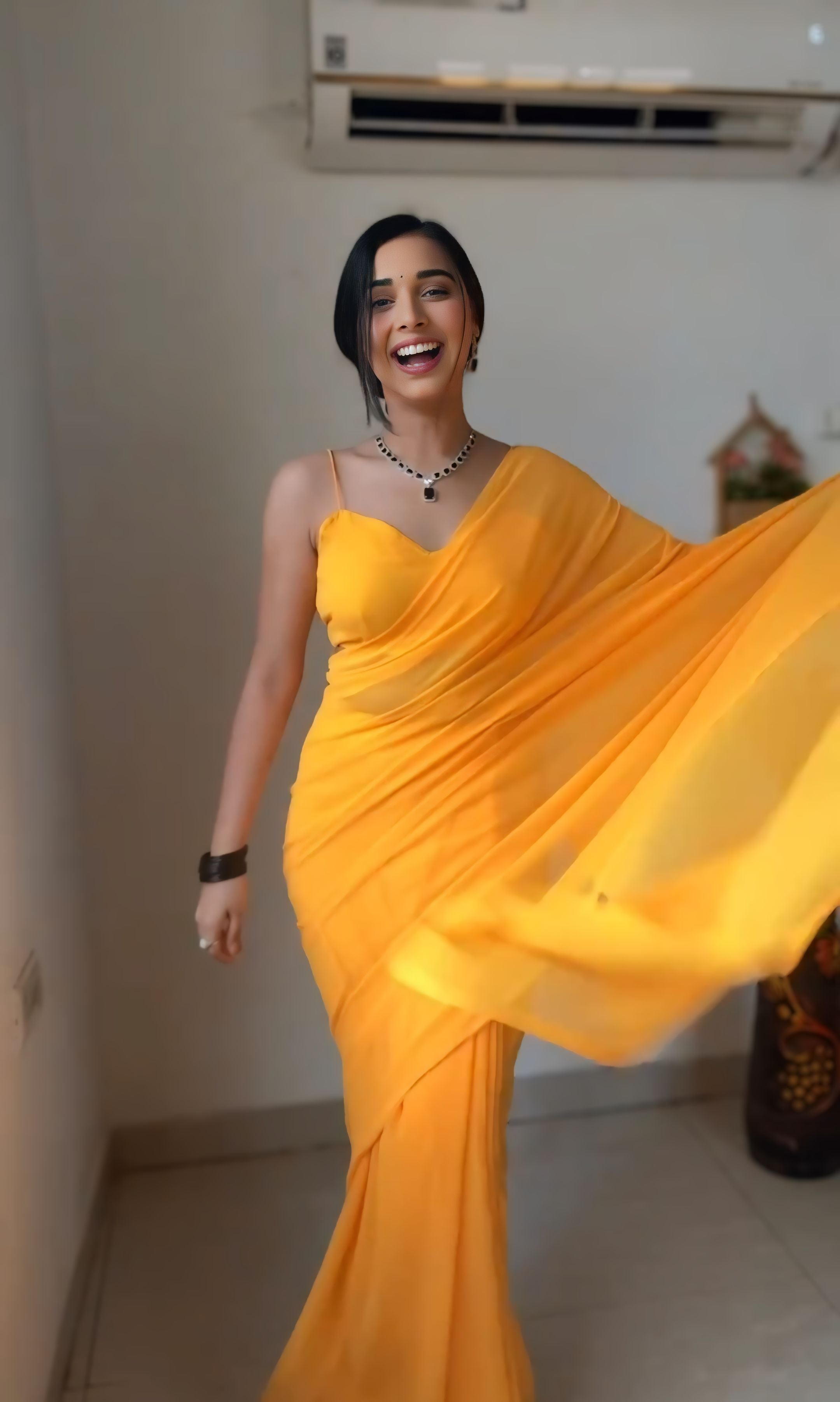 New One Minute Ready Wear Haldi Yellow Georgette Saree