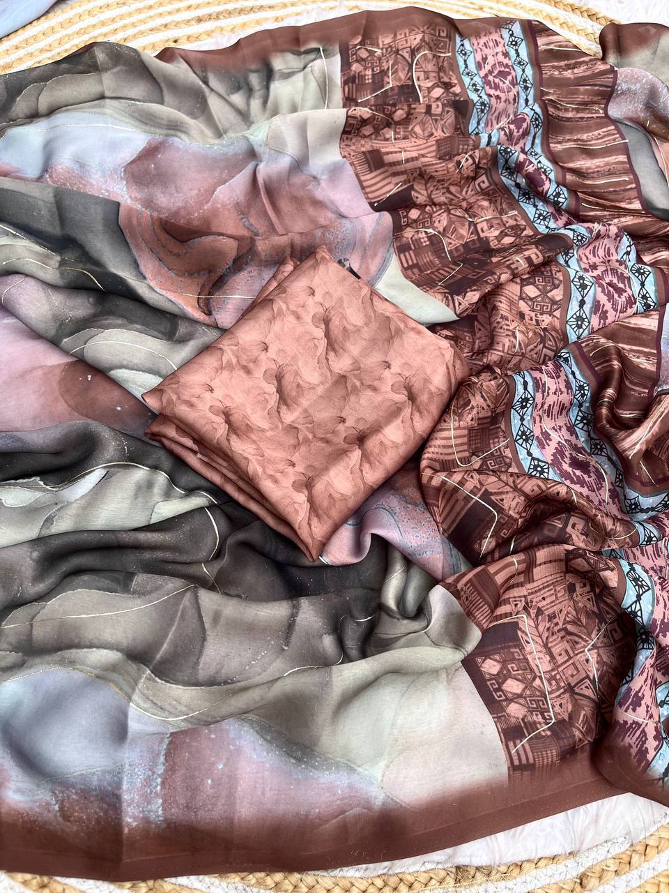 New Designer Bollywood Style Sattin Georgette Saree - Coffee Brown