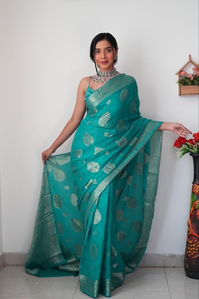 One Minute Ready To Wear Teal Blue Saree