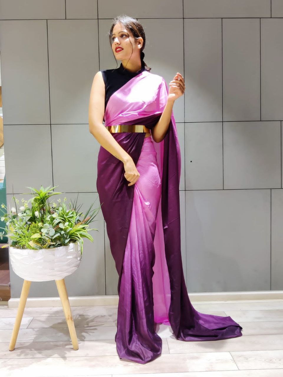 New One Minute Ready Wear Dual Wine Tone Georgette Saree