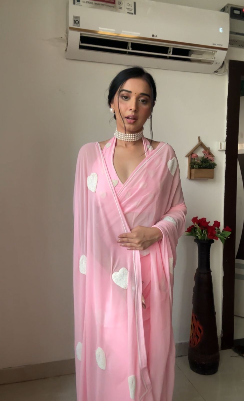 New One Minute Ready Wear Baby Pink Georgette Saree