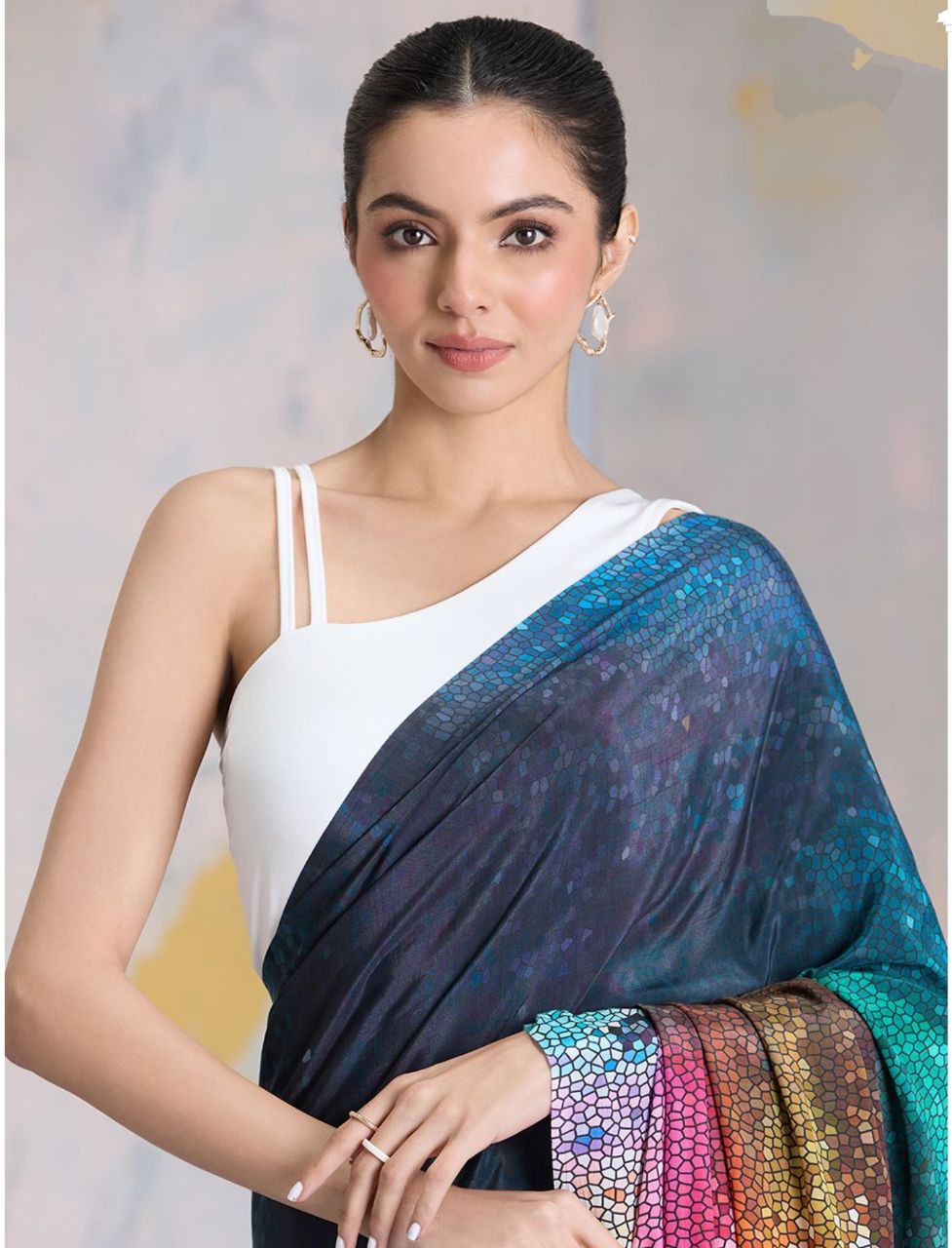 New Designer Premium Party Wear Digital Printed Multi Colour Saree