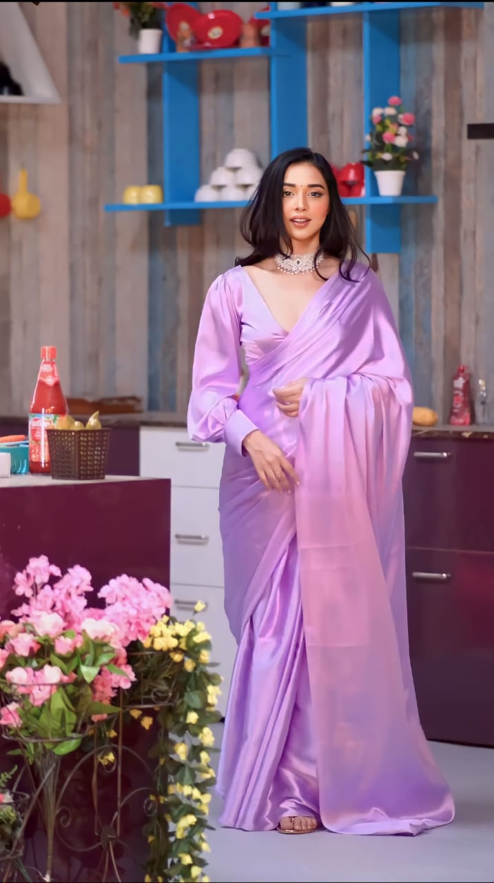 New One Minute Ready Wear Lavender Satin Saree