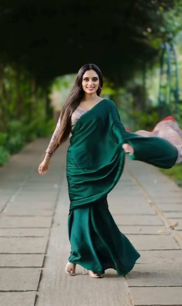 New One Minute Ready To Wear Digital Printed Crape Silk Green Saree
