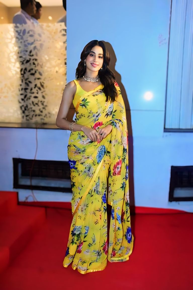 New One Minute Ready To Wear  Pure Soft Georgette Silk Flower Design Yellow Saree Along With Same Colour Unstiched Blouse Piece