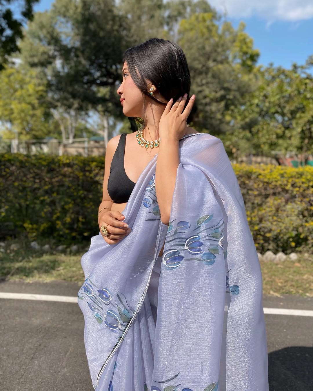 New One Minute Ready To Wear  Pure Soft Organza Silk Lavender Saree With Beautiful Moti and Cutdana Handwork With Same Model Unstiched Blouse Piece