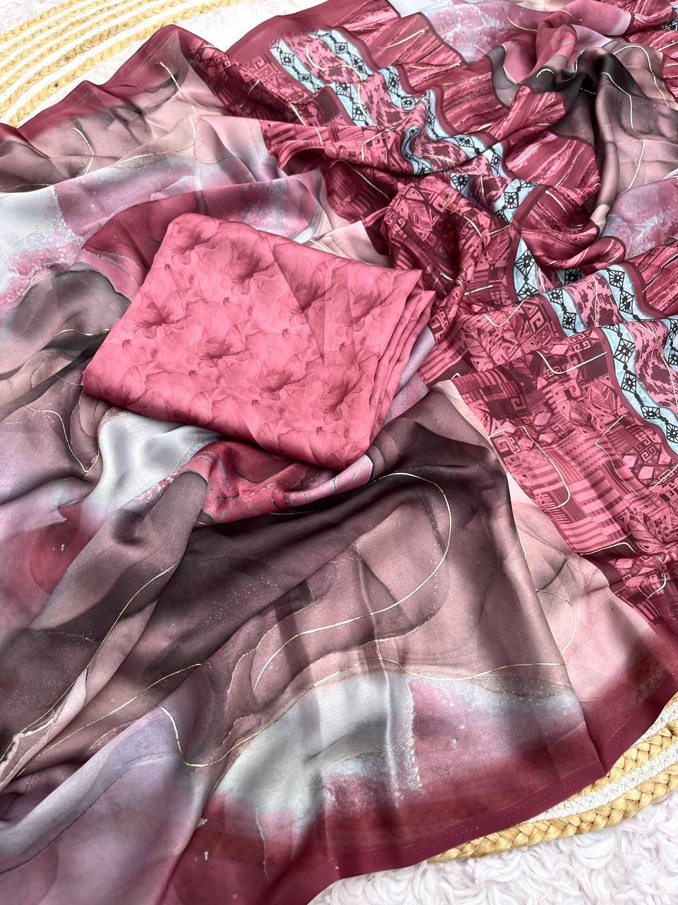 New Designer Bollywood Style Sattin Georgette Saree - Peach Pink