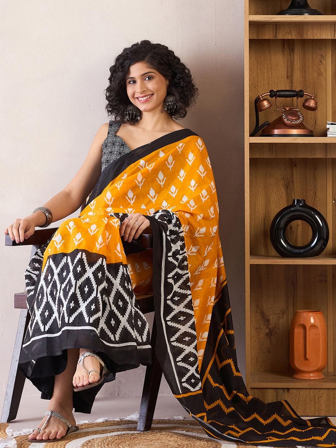 New One Minute Ready To Wear Pure Soft Mul Cotton Silk Yellow-Orange Saree With  Pocket Along With Same Model Unstiched Blouse Piece
