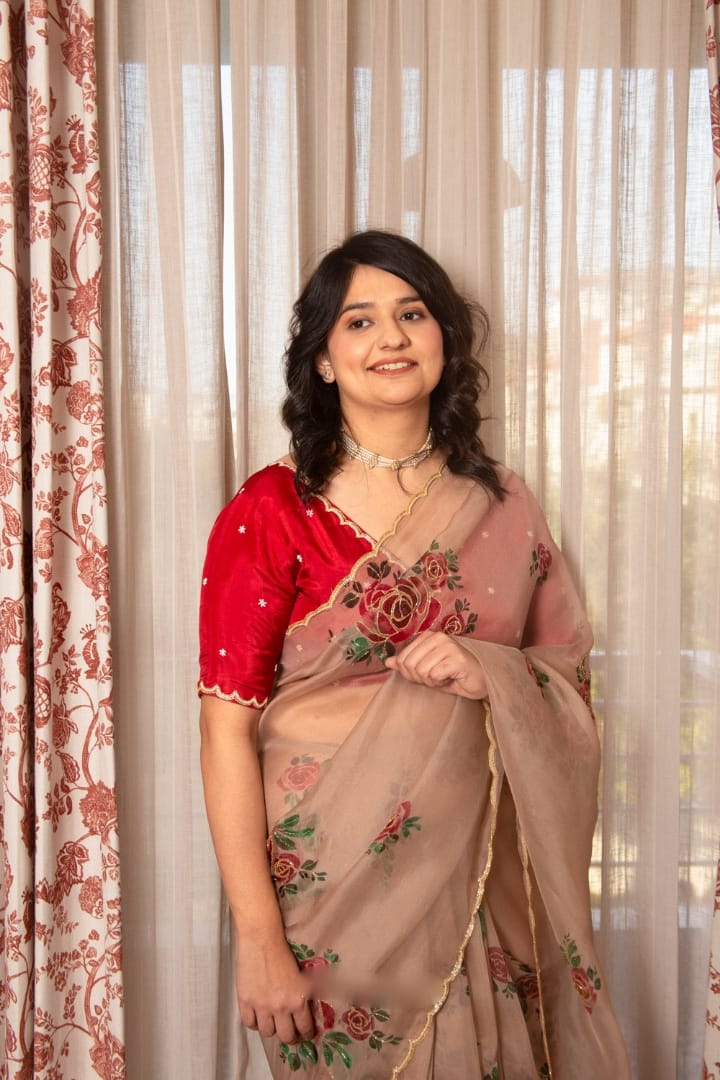 New One Minute Ready To Wear Soft Organza Silk Saree with Beautiful Hand Worked Moti  And Val Work With Same Handworked Stiched Blouse