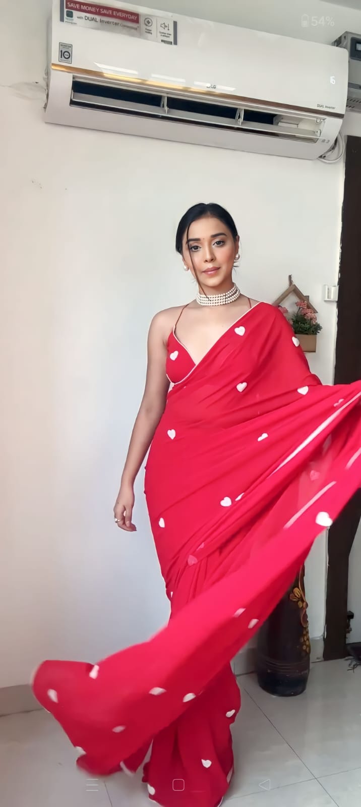 New One Minute Ready To Wear White Heart Embroideried Pure Soft Georgette Silk Red Saree