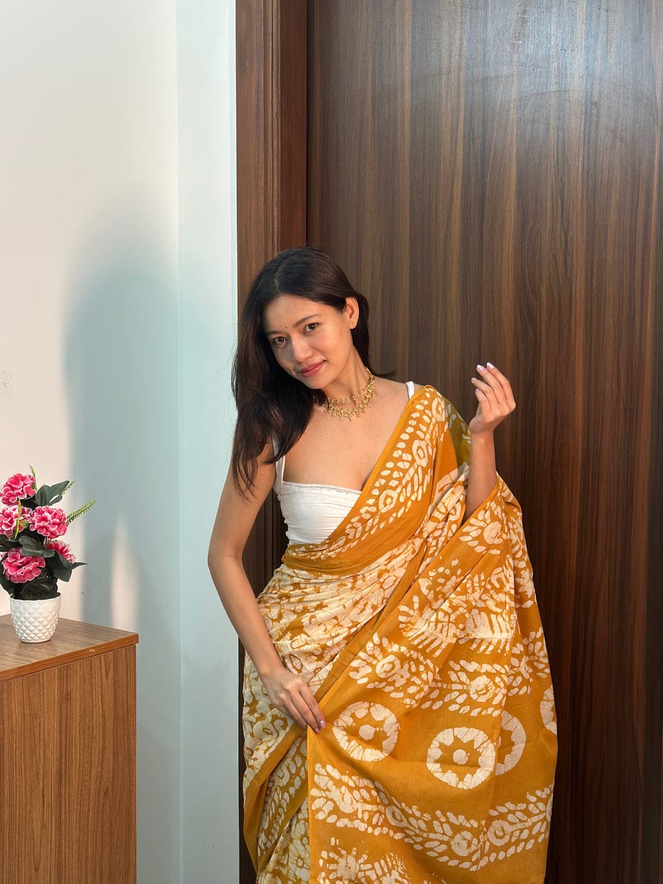 New One Minute Ready To Wear Pure Soft Mul Cotton Silk Musturd Yellow Saree With  Pocket