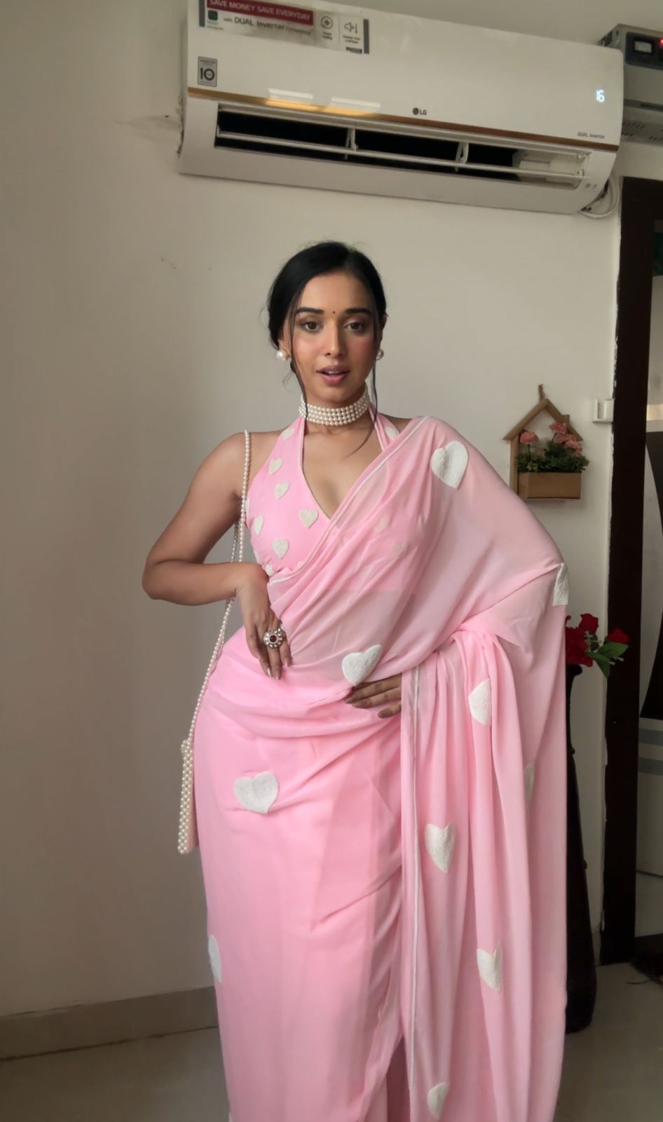 New One Minute Ready Wear Baby Pink Georgette Saree