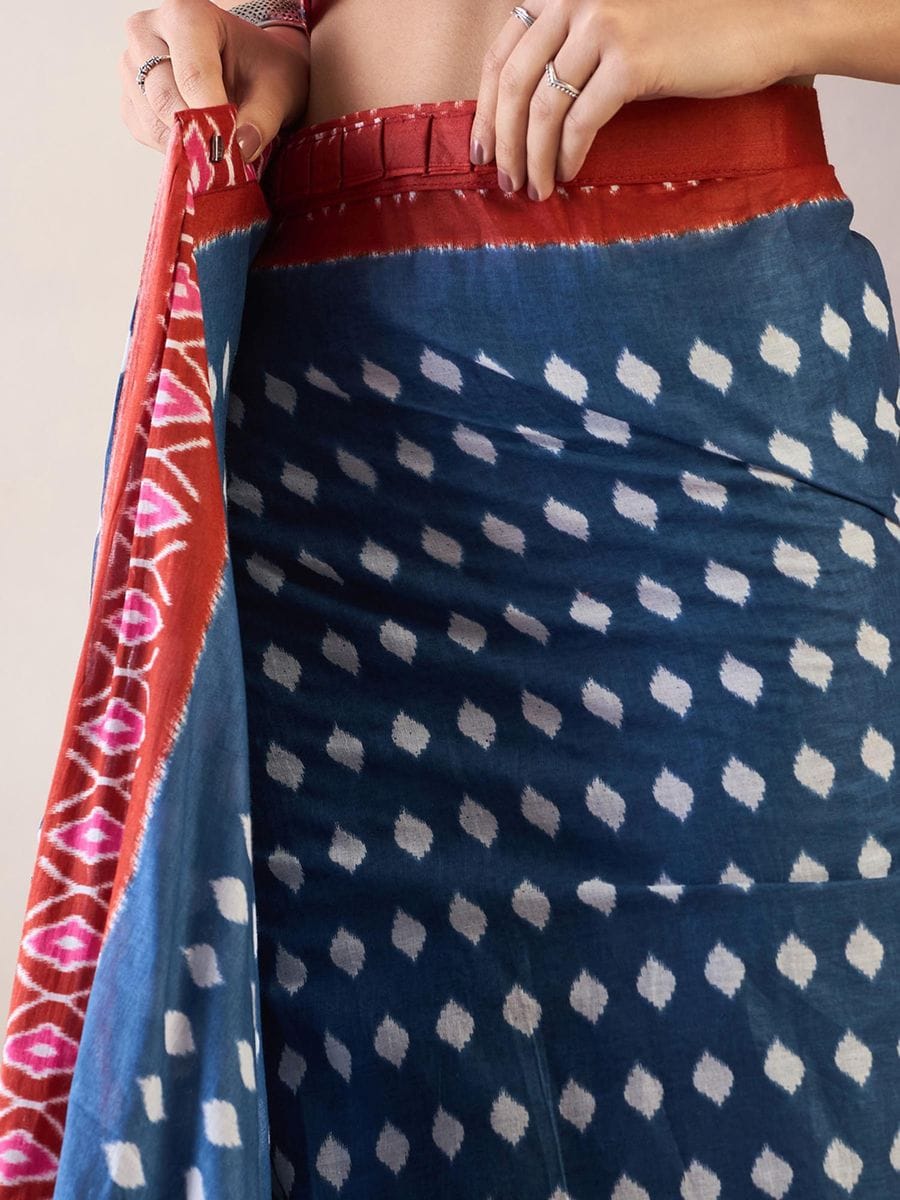 New One Minute Ready To Wear Flower Designed Pure Soft Mul Cotton Silk Greyish Blue Saree With  Pocket Along With Same Model  Unstiched Blouse Piece