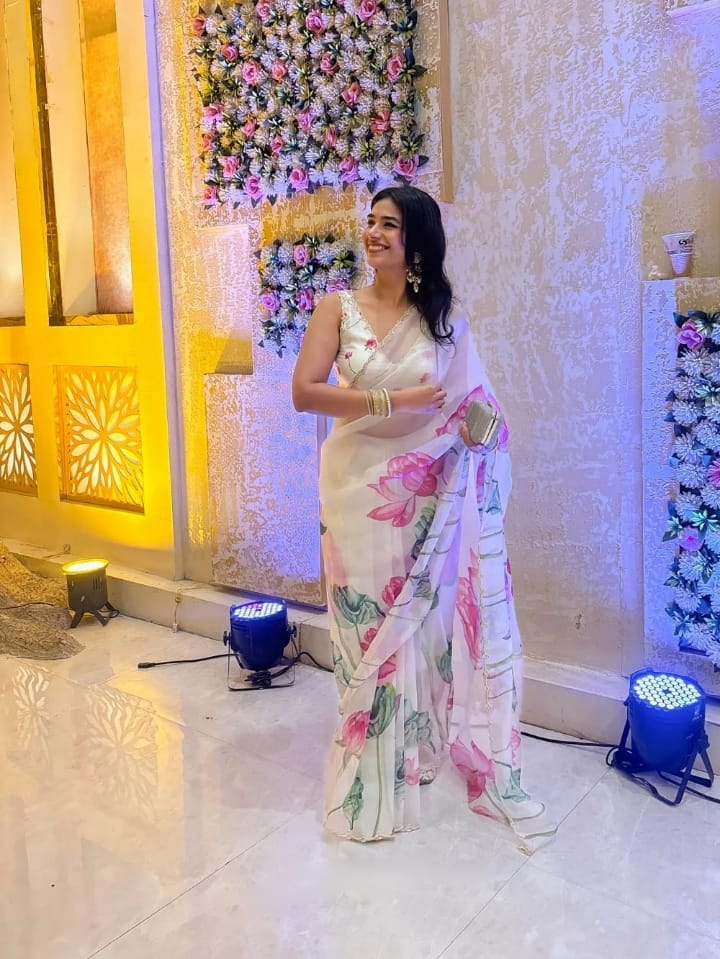 New One Minute Ready To Wear Soft Organza Silk White Saree with Beautiful Hand Worked Moti  And Val Work With Same Handworked Stiched Blouse