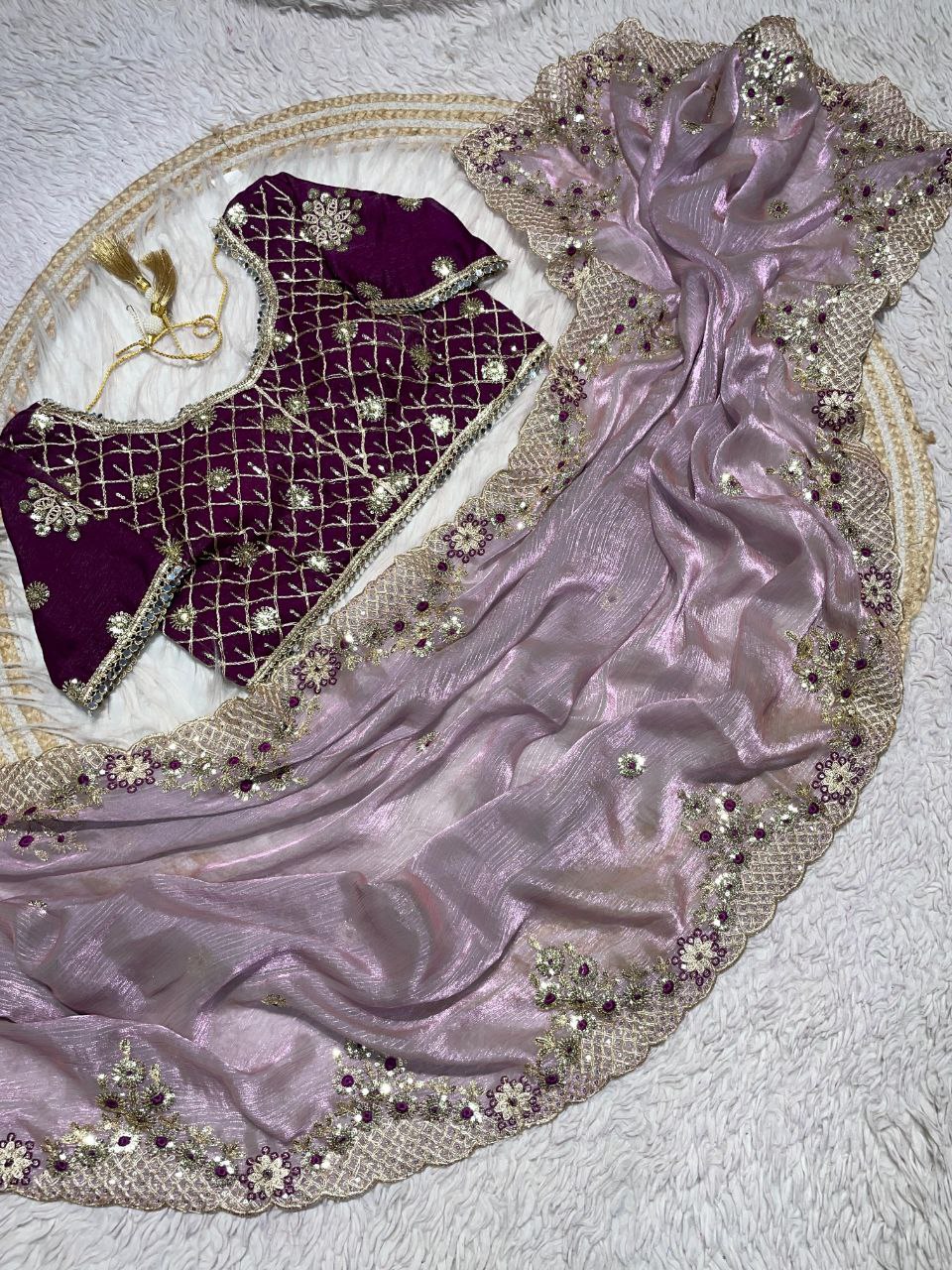 New Designer Fendy Chiffon Two Tone Saree - Pink