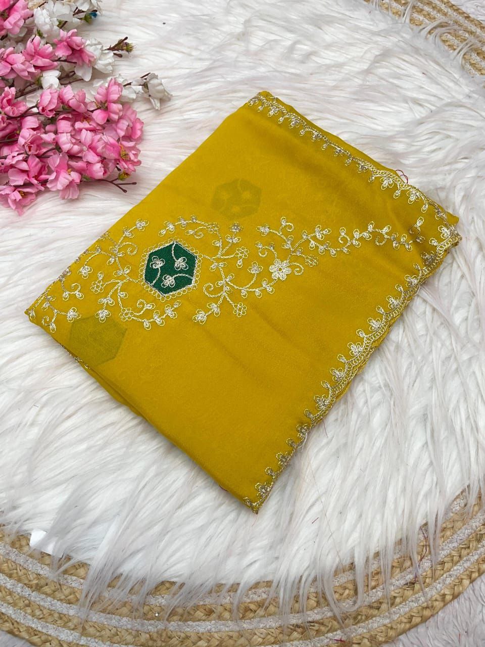 New Designer Blooming Chocolate Silk Saree - Yellow