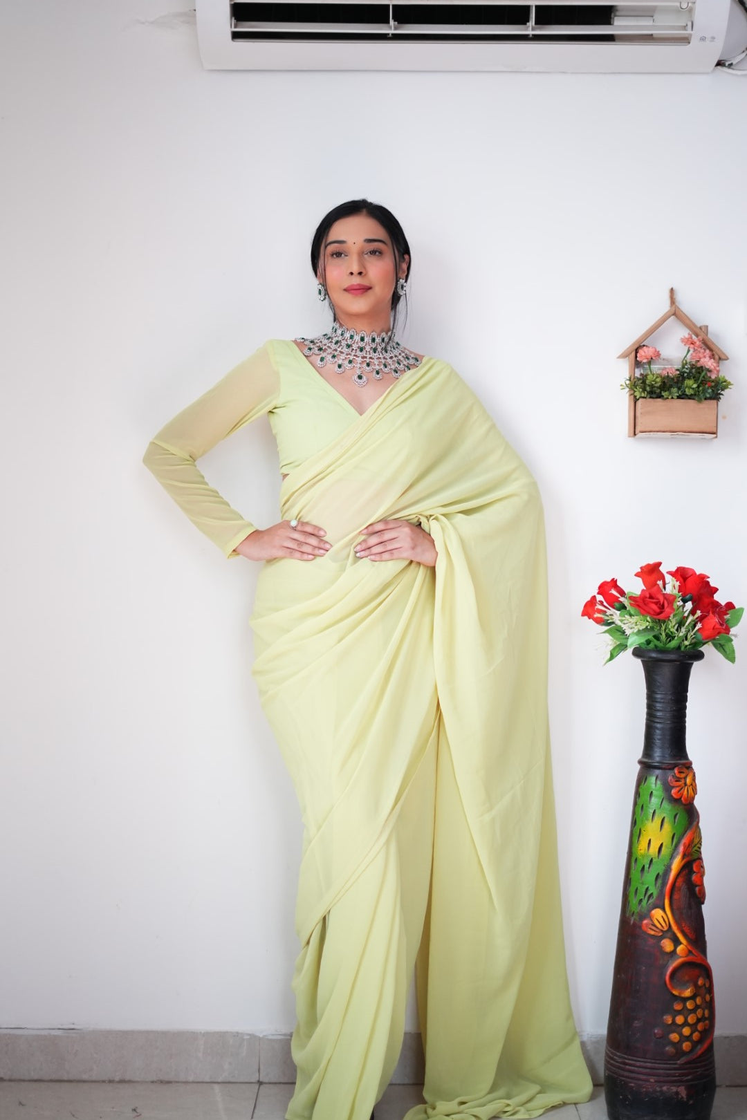 New One Minute Ready Wear Pastel Green Georgette Saree