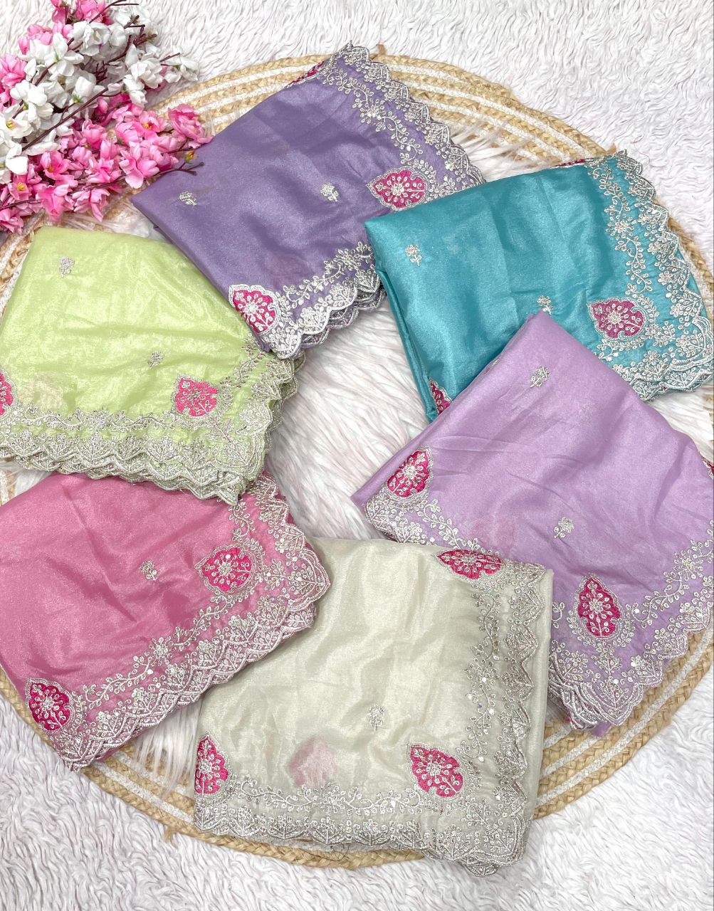 New Designer Blooming Chocolate Silk Saree With Multi Embroidery work - Off White