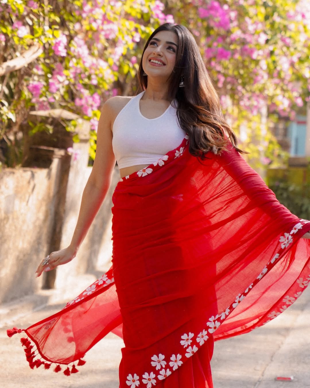 New One Minute Ready To Wear Pure Soft Mul Cotton Silk Red Saree With  Pocket