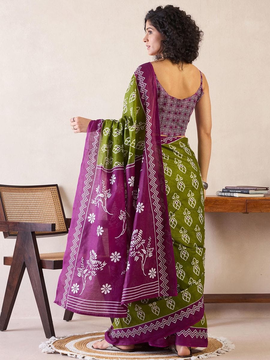 New One Minute Ready To Wear  Pure Soft Mul Cotton Silk Parrot Green Saree With  Pocket Along With Running Unstiched Blouse Piece