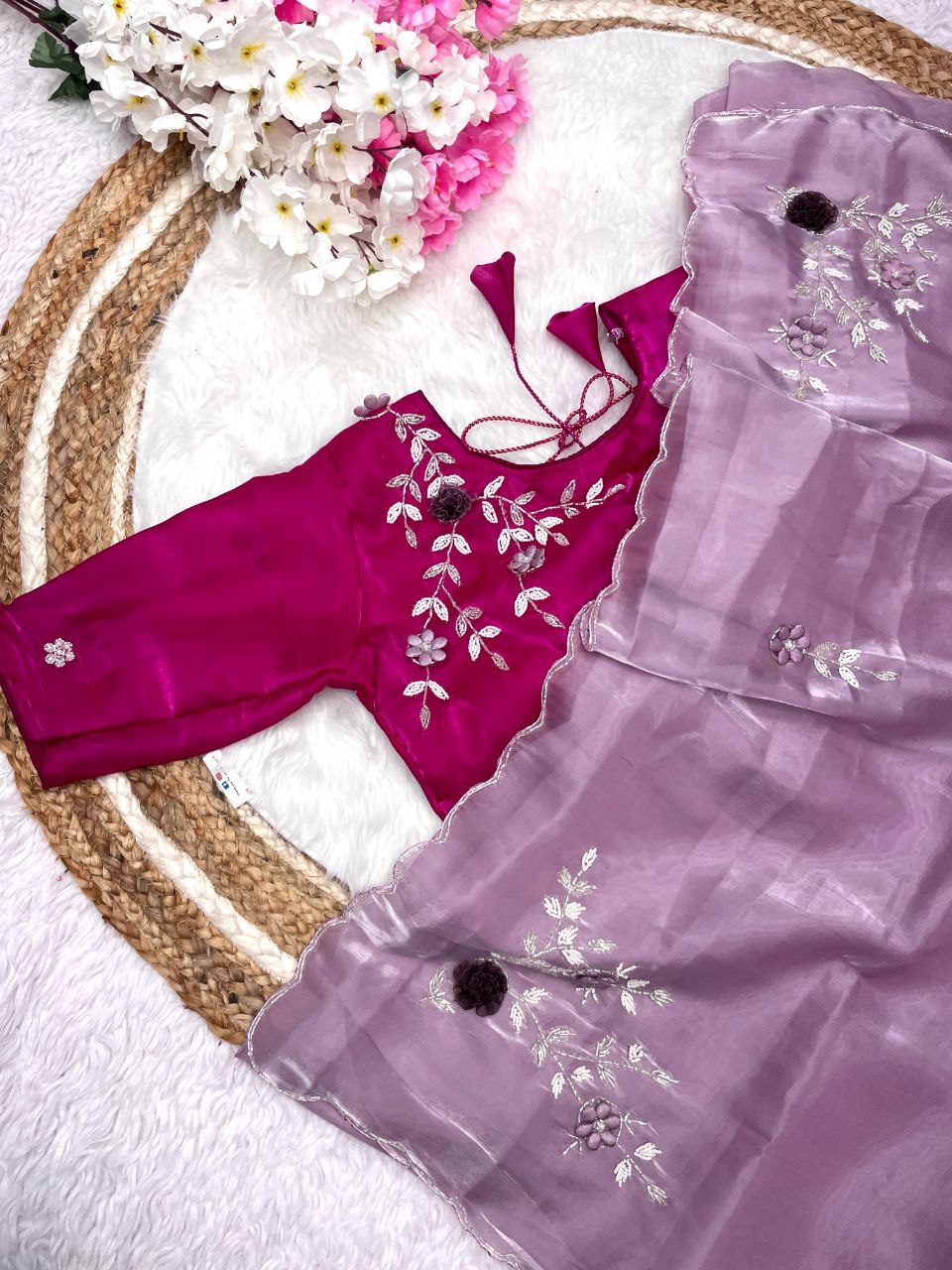 New Designer Jimmy Choo Satin Saree With Khatli Cutdana Handwork - Pastel Purple