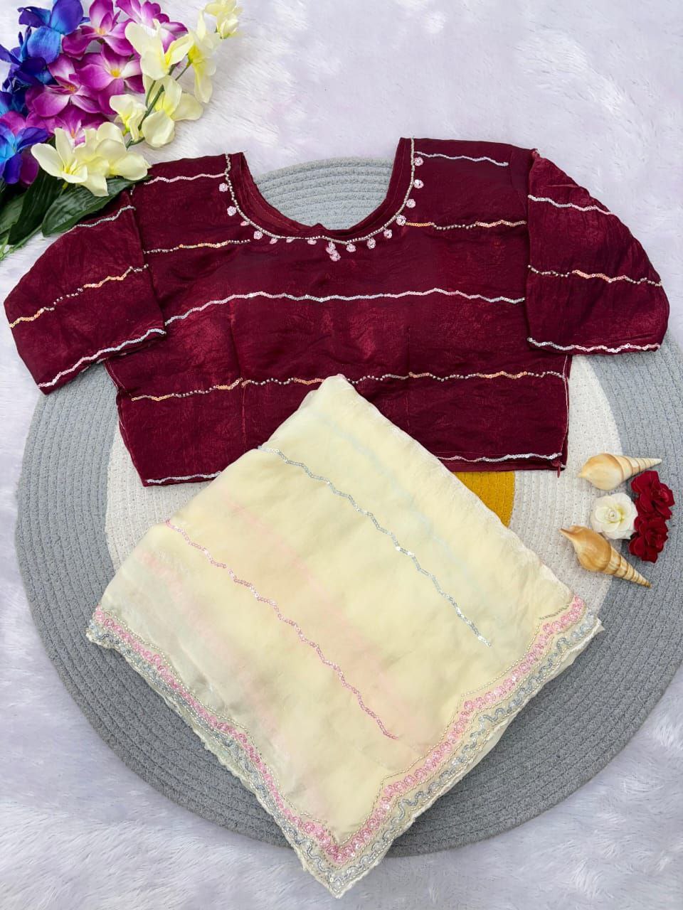 New Designer Fandy Sattin Saree With Brits Work - Lemon Yellow