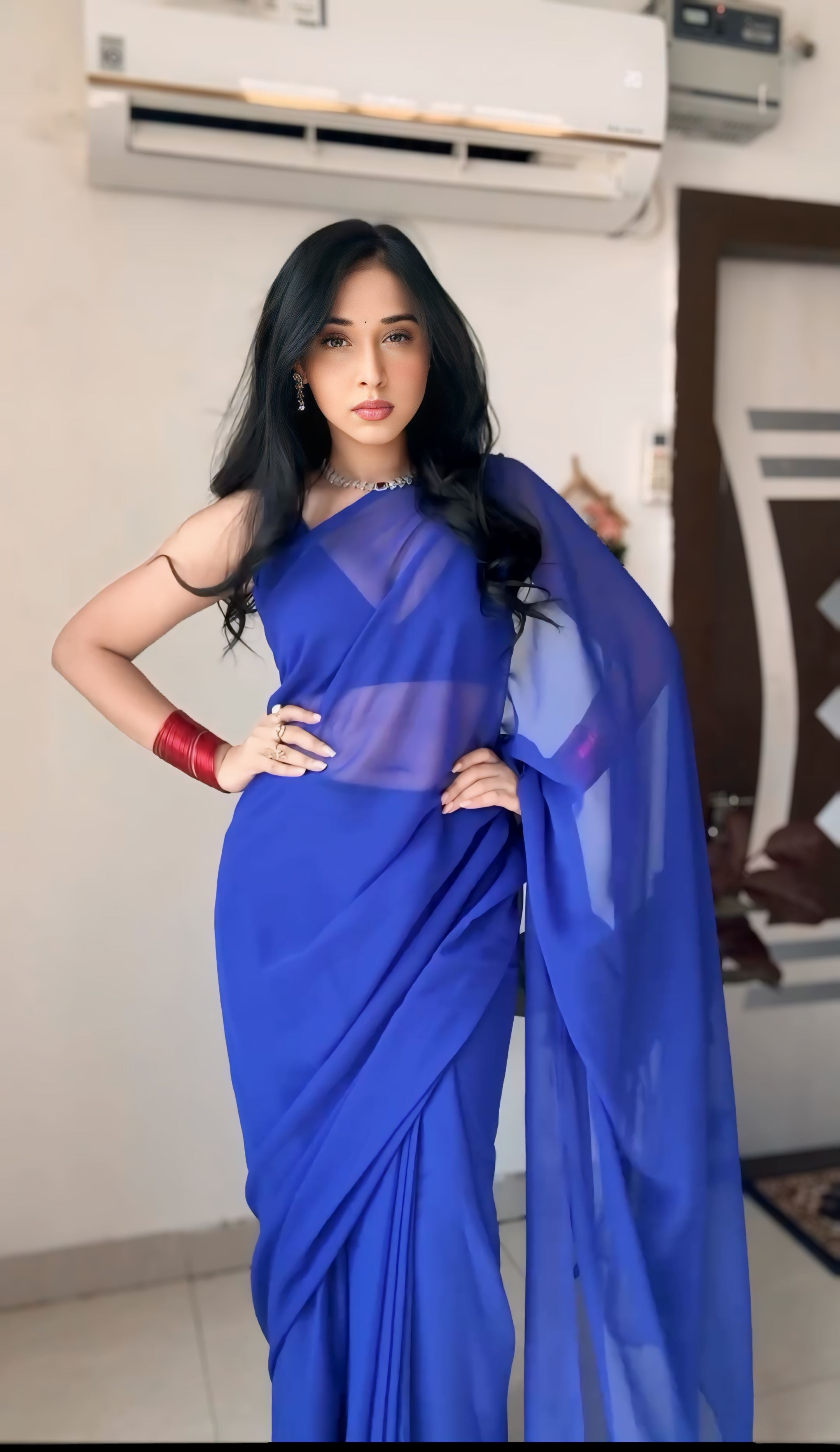 New One Minute Ready Wear Royal Blue Georgette Saree