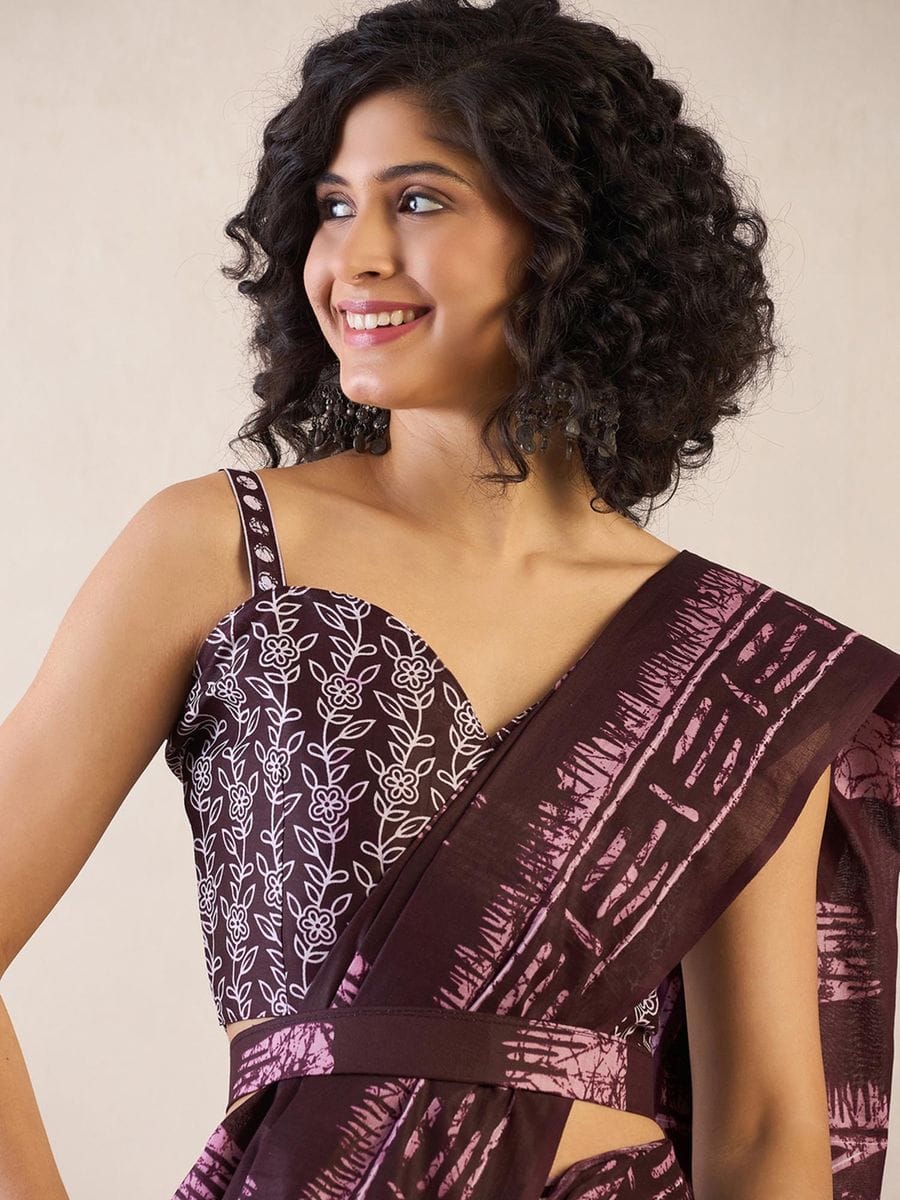 New One Minute Ready To Wear  Pure Soft Mul Cotton Silk Wine Saree With  Pocket Along With Running Unstiched Blouse Piece