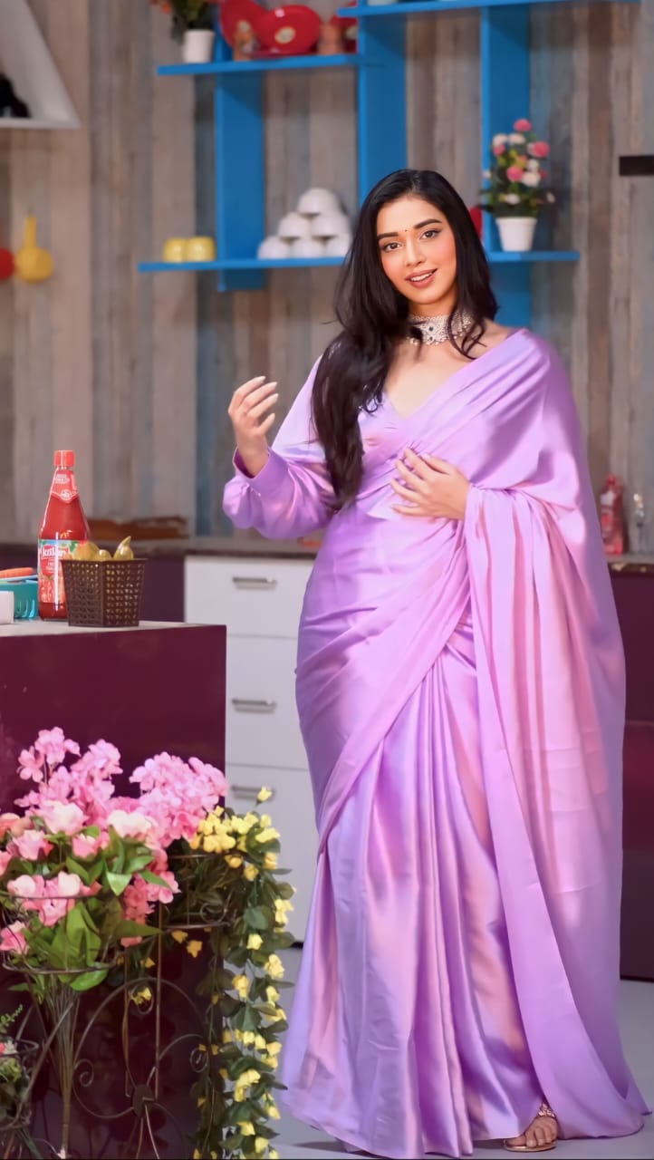 New One Minute Ready Wear Lavender Satin Saree