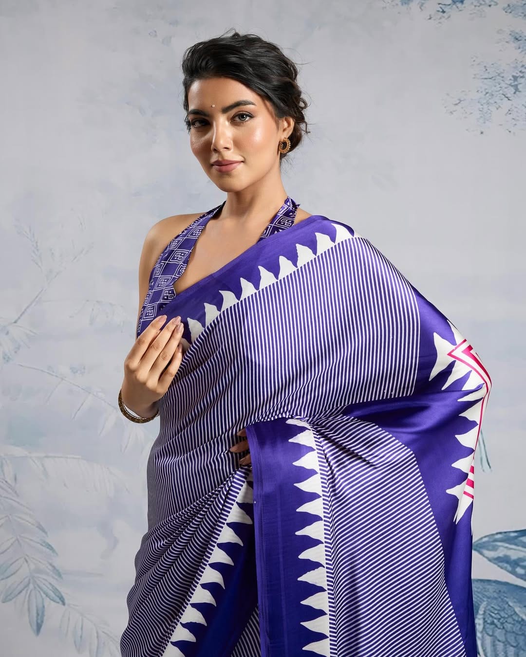 New One Minute Ready To Wear Digital Printed Crape Silk Purple Saree