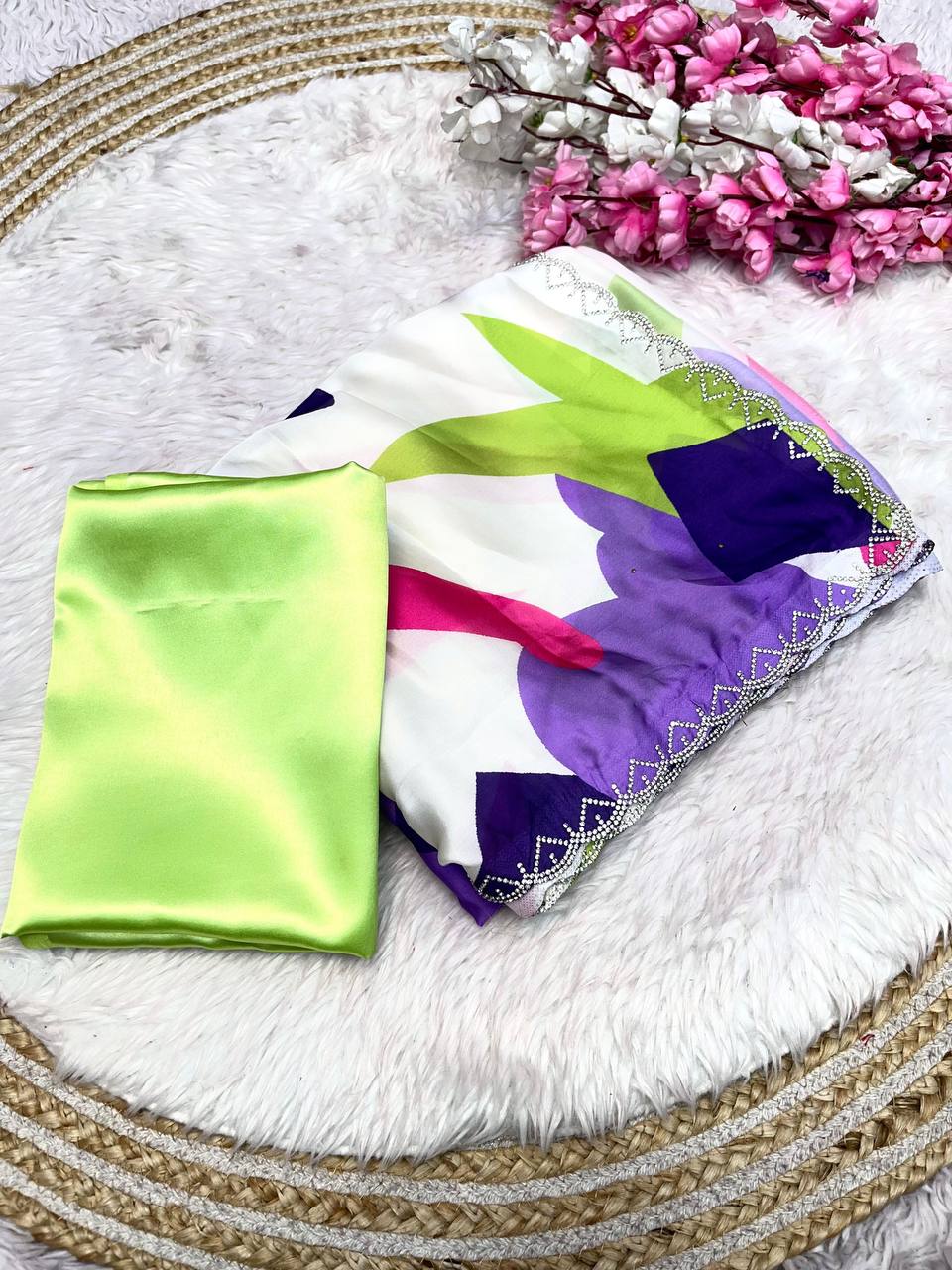 New Designer Bollywood Style Digital Printed Soft Sattin Georgette Saree