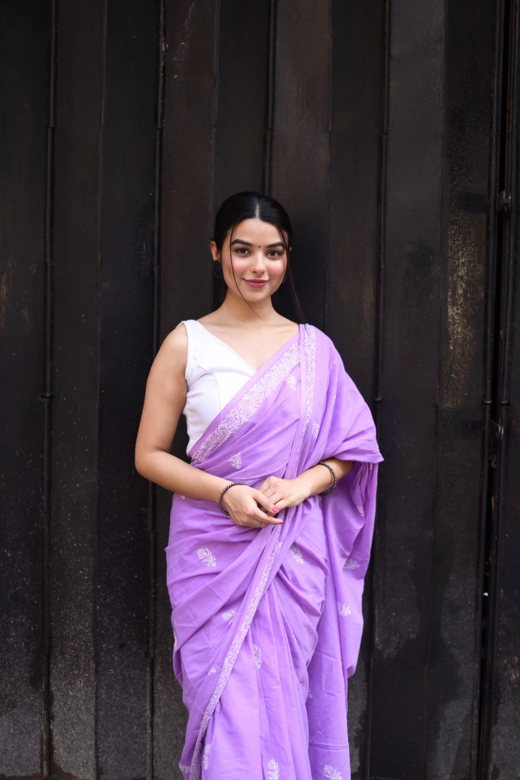 New One Minute Ready To Wear  Pure Soft Mul Cotton Silk Lavender Saree With  Pocket Along With Running Unstiched Blouse Piece