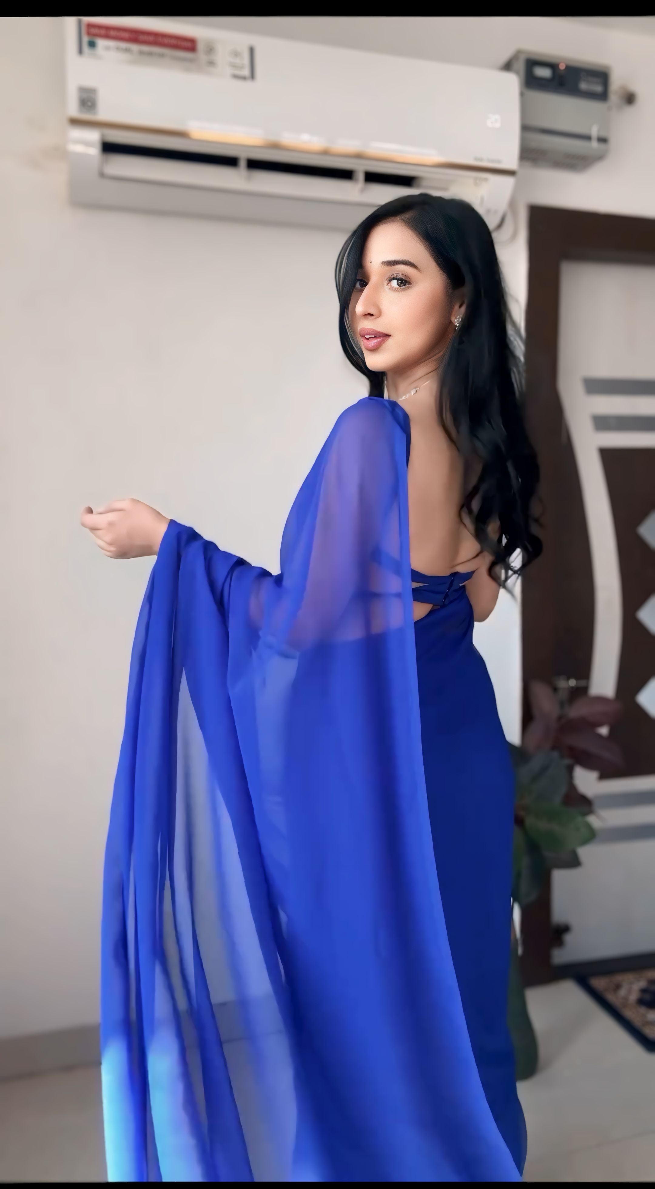 New One Minute Ready Wear Royal Blue Georgette Saree