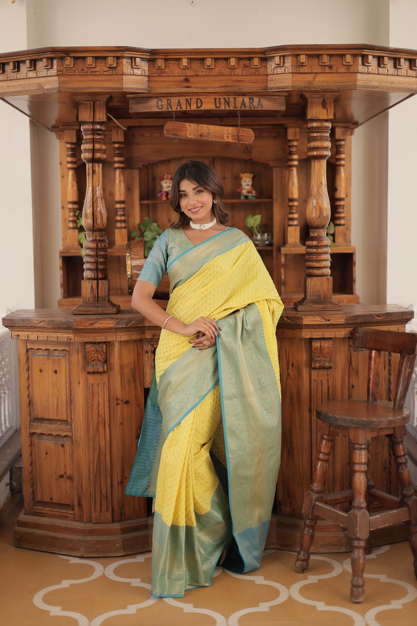 PREMIUM DESIGNER KANJIVARAM SAREE - YELLOW