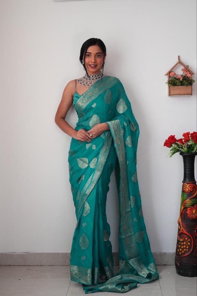 One Minute Ready To Wear Teal Blue Saree