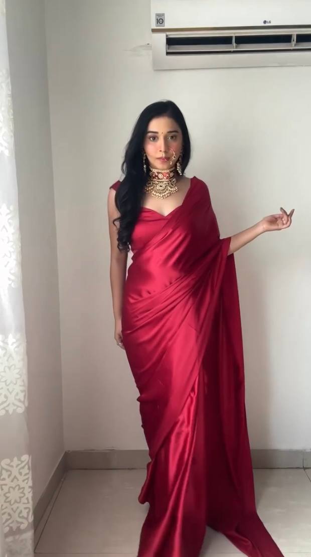 New One Minute Ready Wear Red Satin Saree