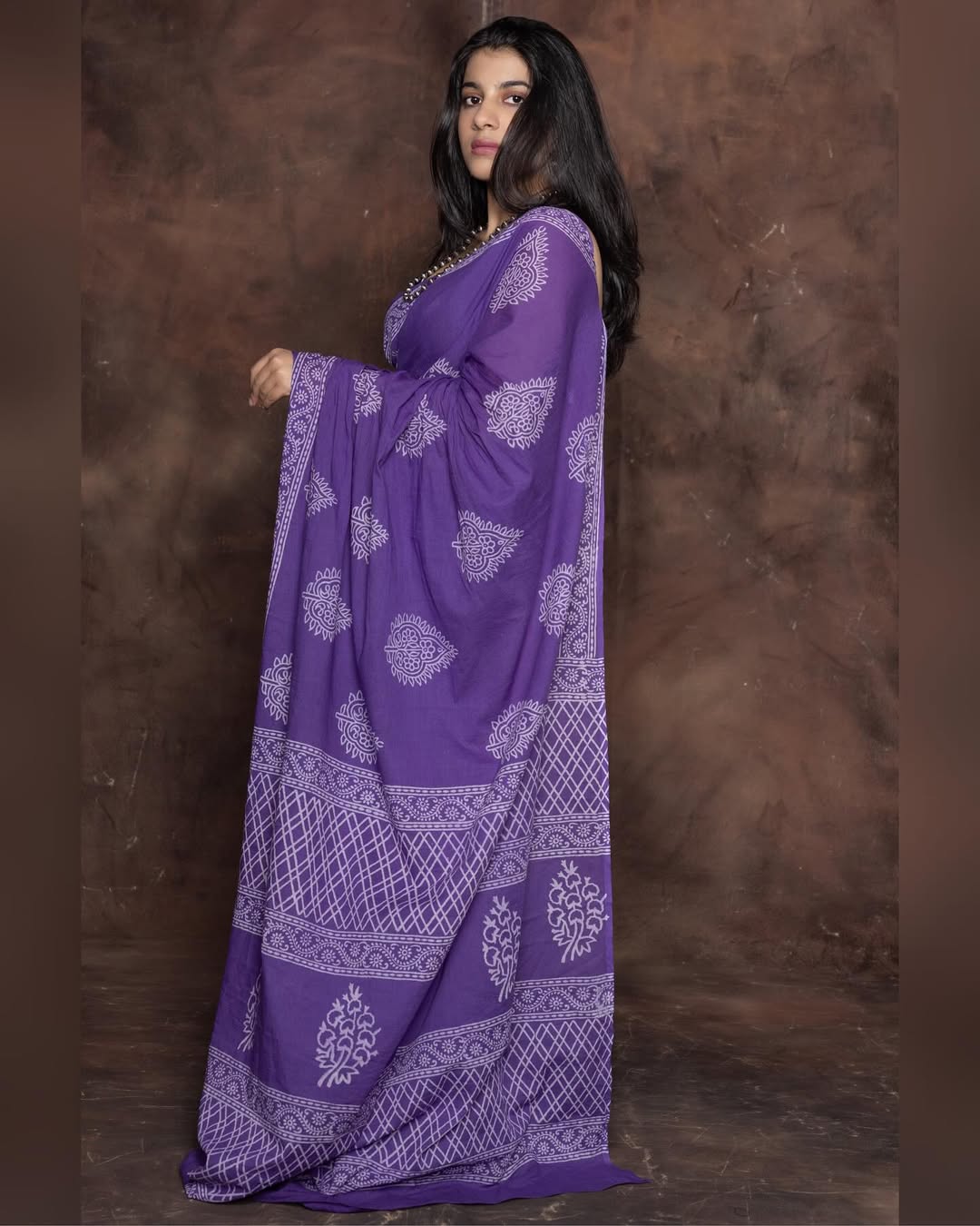 New One Minute Ready To Wear  Pure Soft Mul Cotton Silk Purple Saree With  Pocket Along With Running Unstiched Blouse Piece