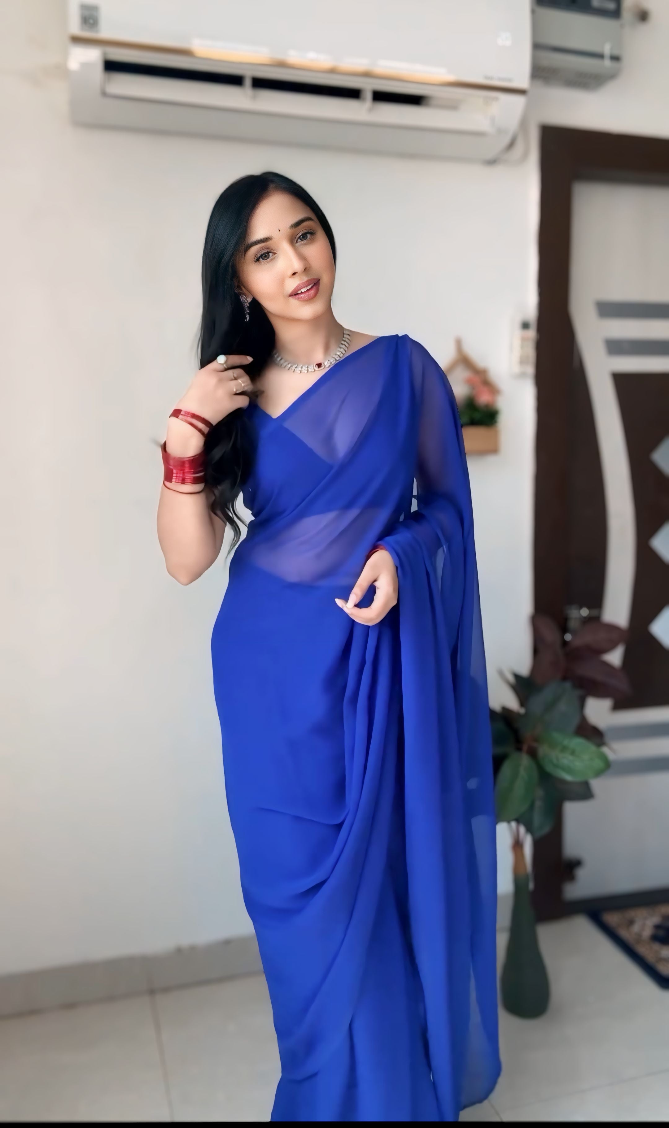New One Minute Ready Wear Royal Blue Georgette Saree