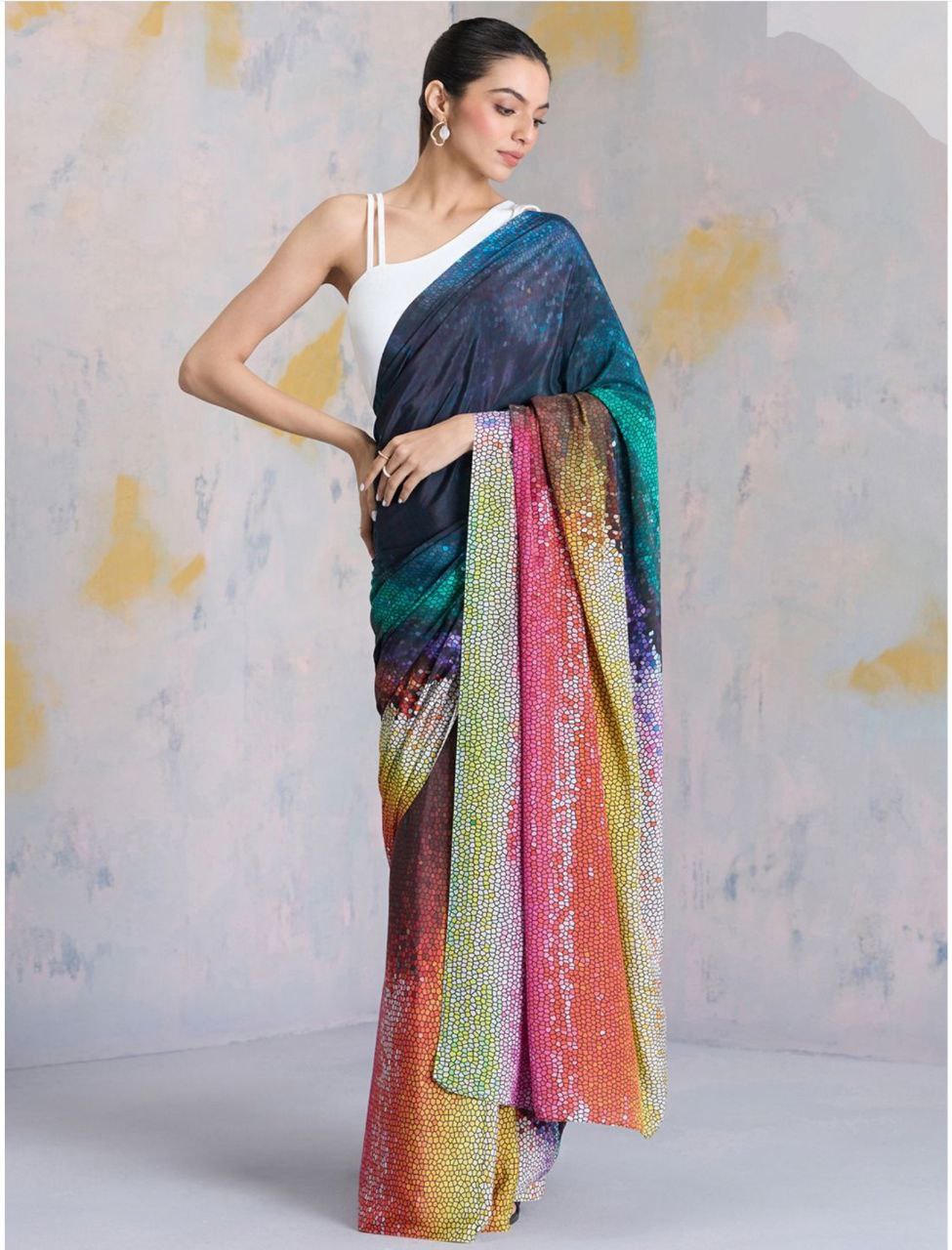 New Designer Premium Party Wear Digital Printed Multi Colour Saree
