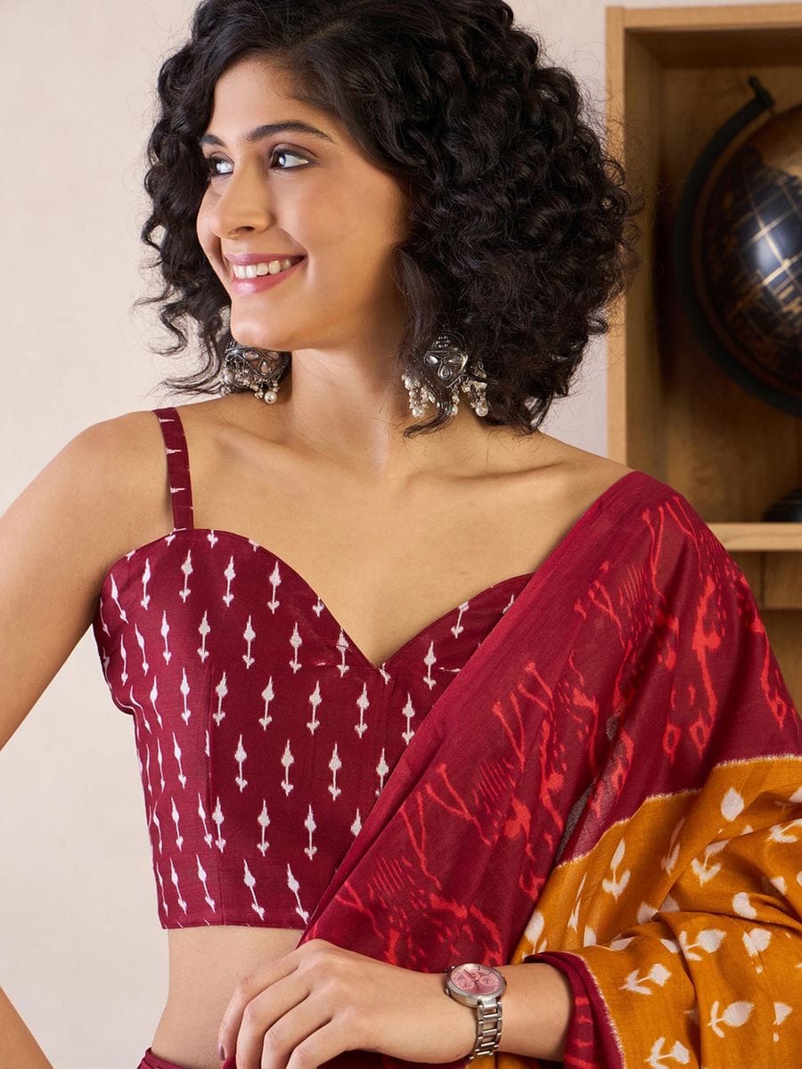 New One Minute Ready To Wear Flower Designed Pure Soft Mul Cotton Silk Musturd Yellow Saree With  Pocket Along With Same Model  Unstiched Blouse Piece