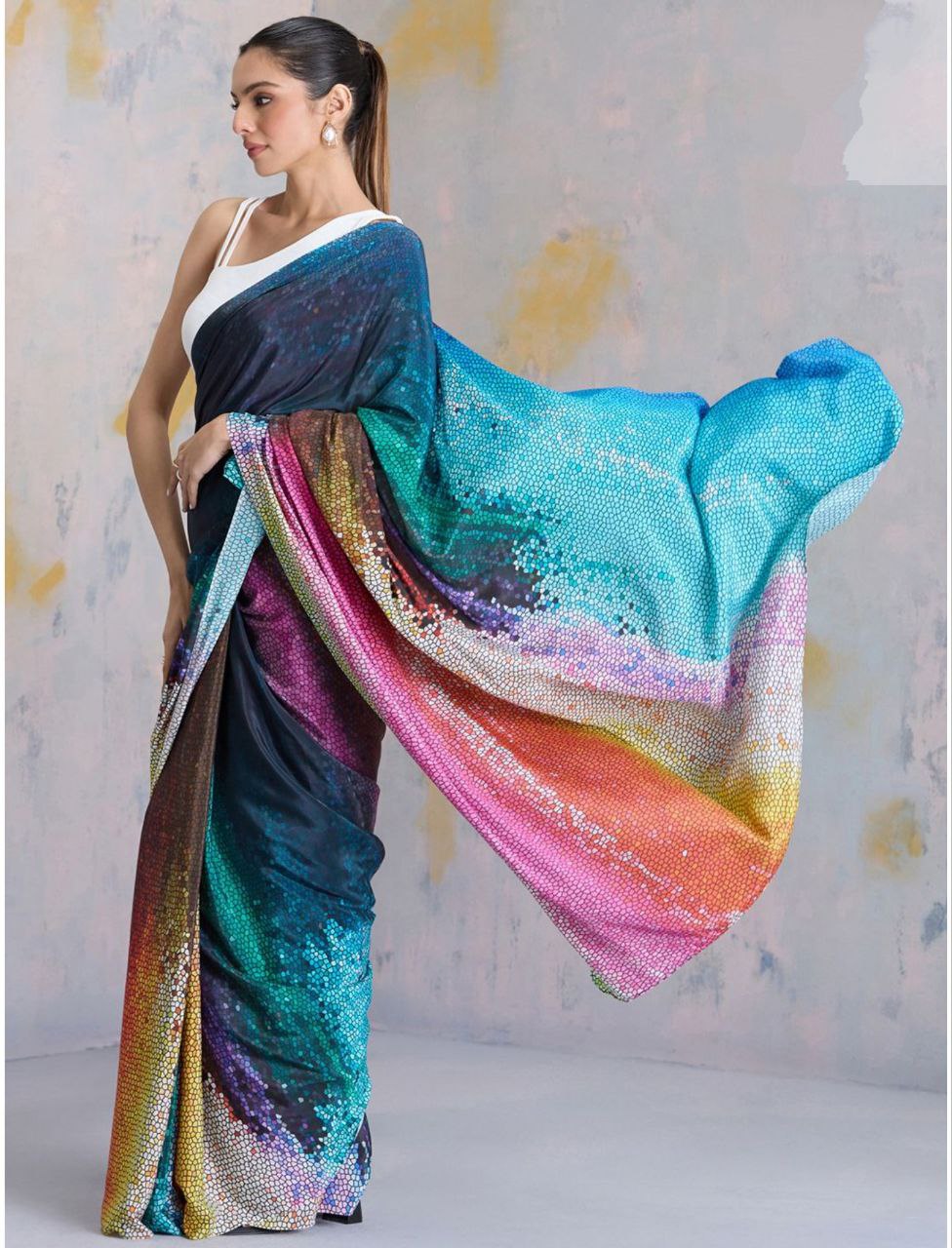 New Designer Premium Party Wear Digital Printed Multi Colour Saree