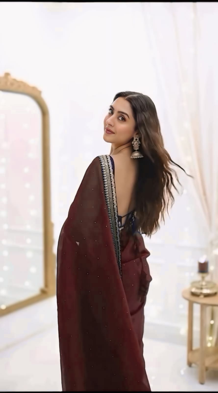 New One Minute Ready To Wear Pure Soft Organza Silk Dark Maroon Saree With Beautiful Diamond Work All Over The Saree Handwork With Same Colour Stiched Blouse