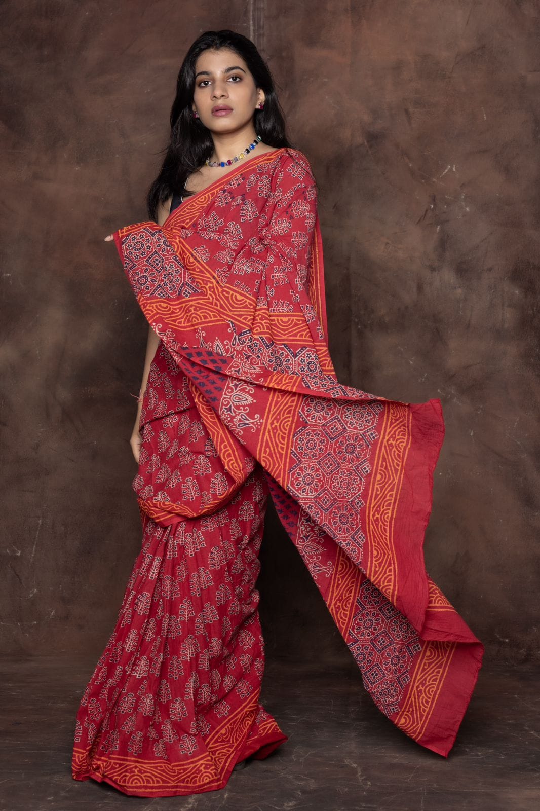 New One Minute Ready To Wear  Pure Soft Mul Cotton Silk Red Saree With  Pocket Along With Running Unstiched Blouse Piece