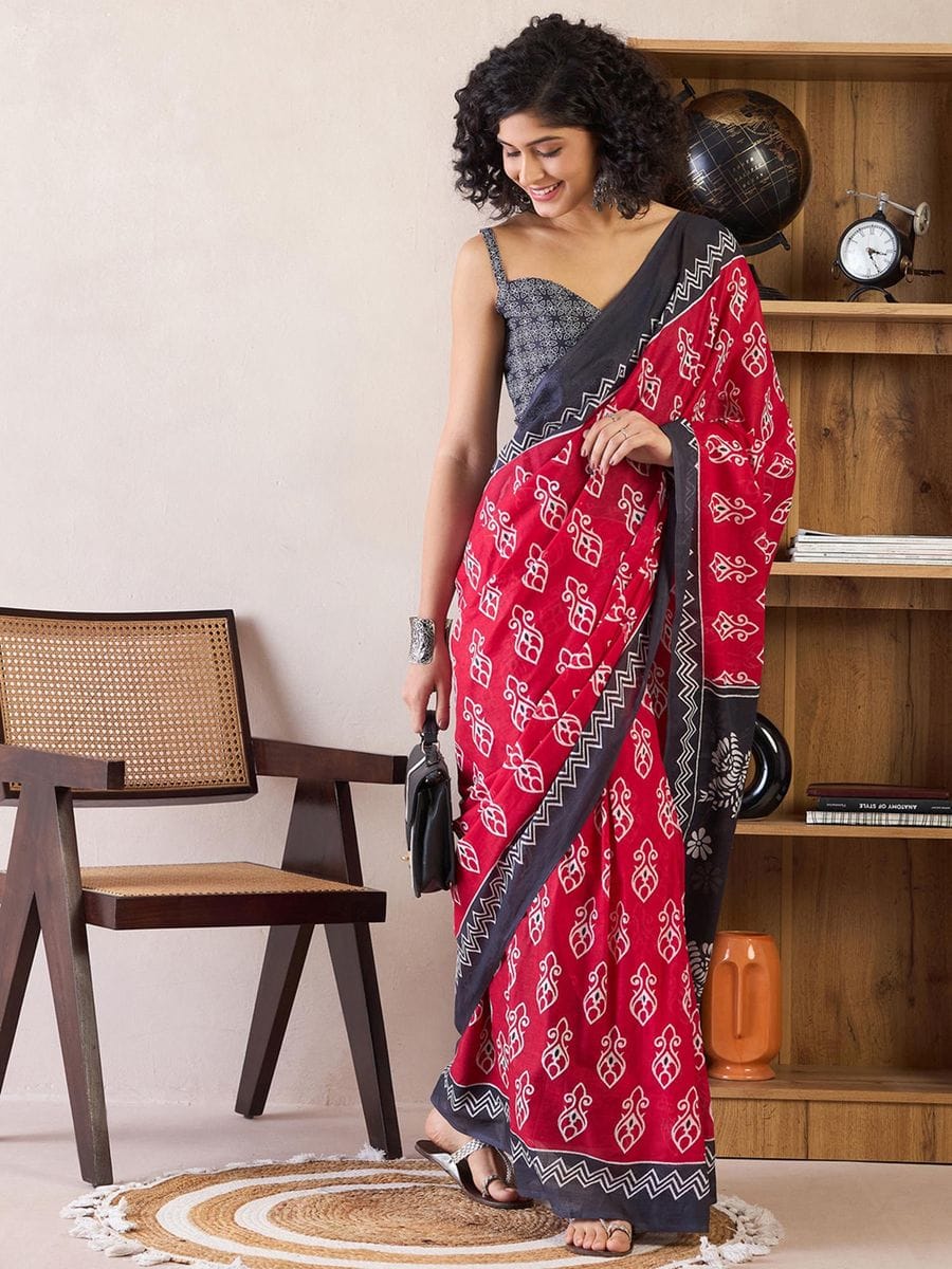 New One Minute Ready To Wear  Pure Soft Mul Cotton Silk Maroon Red Saree With  Pocket Along With Running Unstiched Blouse Piece