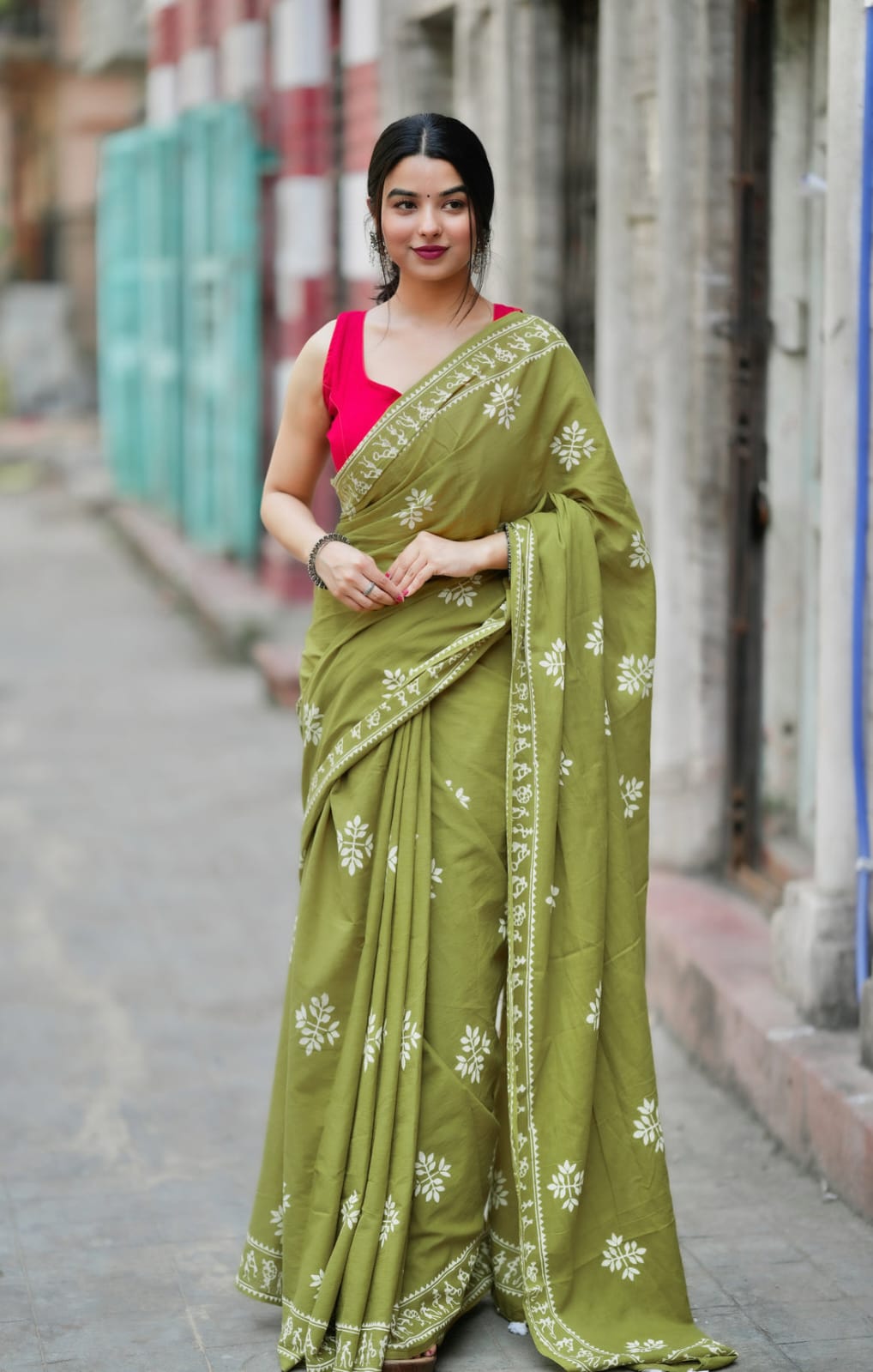 New One Minute Ready To Wear  Pure Soft Mul Cotton Silk Parrot Green Saree With  Pocket Along With Running Unstiched Blouse Piece